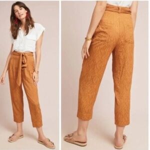 Ett:Twa by Anthropologie Dark Tan Aubade Tie Waist Straight Leg Pants Size 6